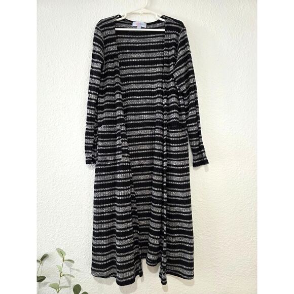 LuLaRoe Sariah Girls Cardigan Size 12  Black & Grey Stripes Long Sleeve Layering - Picture 1 of 6